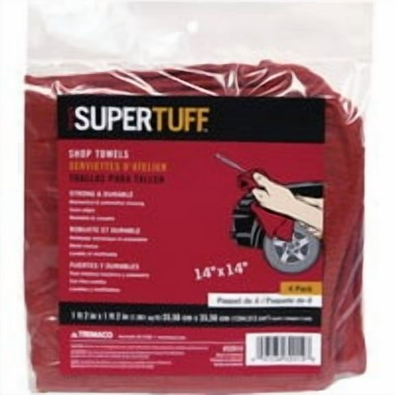 Trimaco SuperTuff Shop Towels - Reusable, Red - 4 Pack, 14 In. x 14 In.