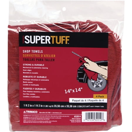 Trimaco SuperTuff Shop Towels - Reusable, Red - 4 Pack, 14 In. x 14 In.
