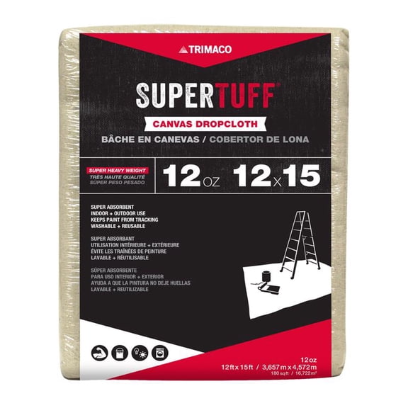 Trimaco Supertuff 12 Ft. W X 15 Ft. L 12 Canvas Drop Cloth 1 Pk