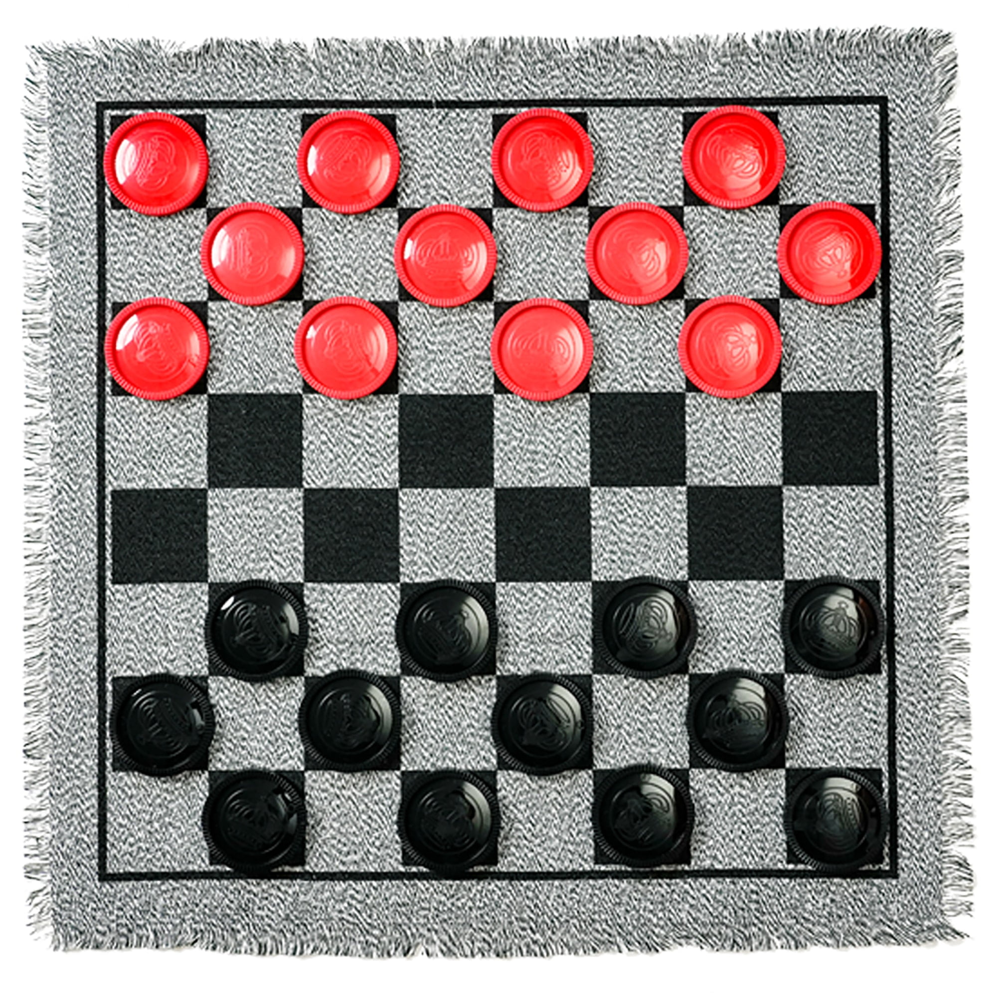 Trimate: 3-In-1 Giant Checkers & Tic Tac Toe - Jumbo 25.6" Square Rug, 2 Player Game Set, Indoor-Outdoor Family Fun, Portable & Easy To Set Up, Age 4+