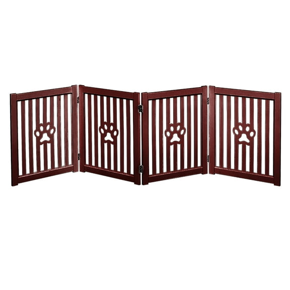 Trimate : 80"L x 23.6"H 4 Panel, Foldable Wooden Freestanding Pet Gate, Mahogany