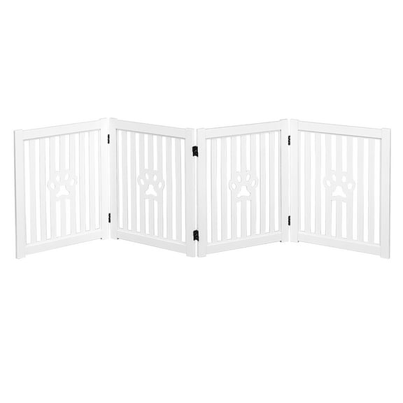 Trimate : 80"L x 23.6"H 4 Panel, Foldable Wooden Freestanding Pet Gate, White