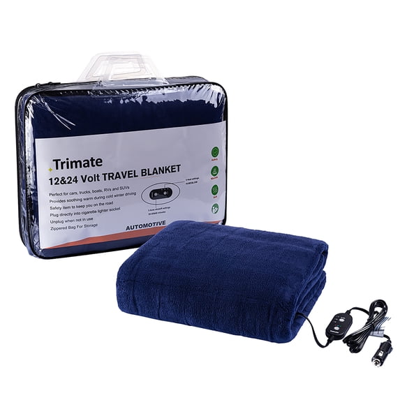 Electric Car Heating blanket, Plush by Trimate -- 3 Heat Settings, Auto Shutoff, Washable, 55" X 40", Plugs into Car’s 12v and Truck’s 24v Outlet