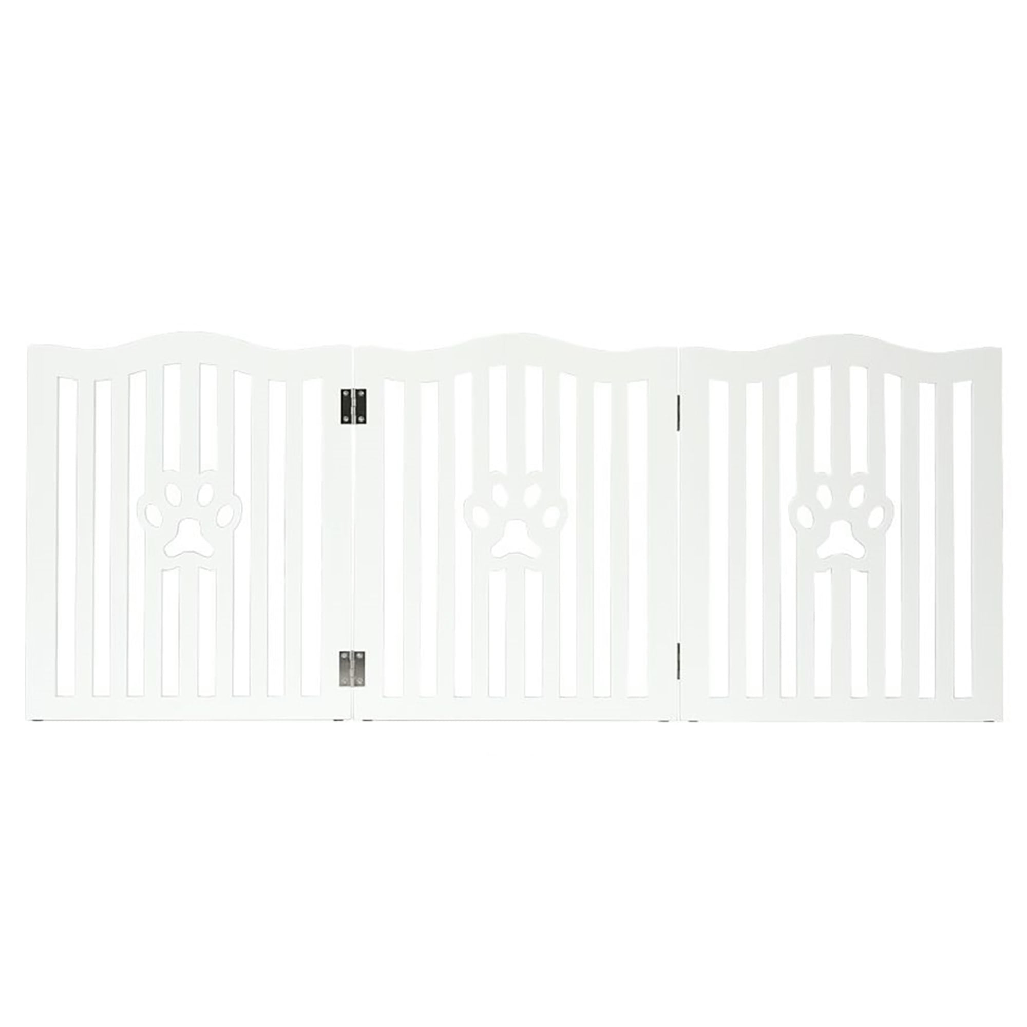 White Wooden Free Standing Pet Gate with Paw Design