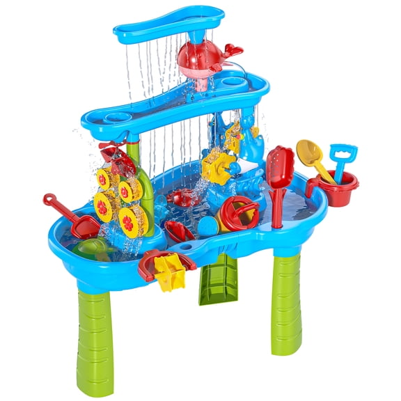 Trimate: Sensory Sand & Water Table - 3-Tier, Green & Blue, 32x25" Splash & Activity Center, Dig-Pour-Scoop Toy Accessories, In-Outdoor Play, Kids 3+