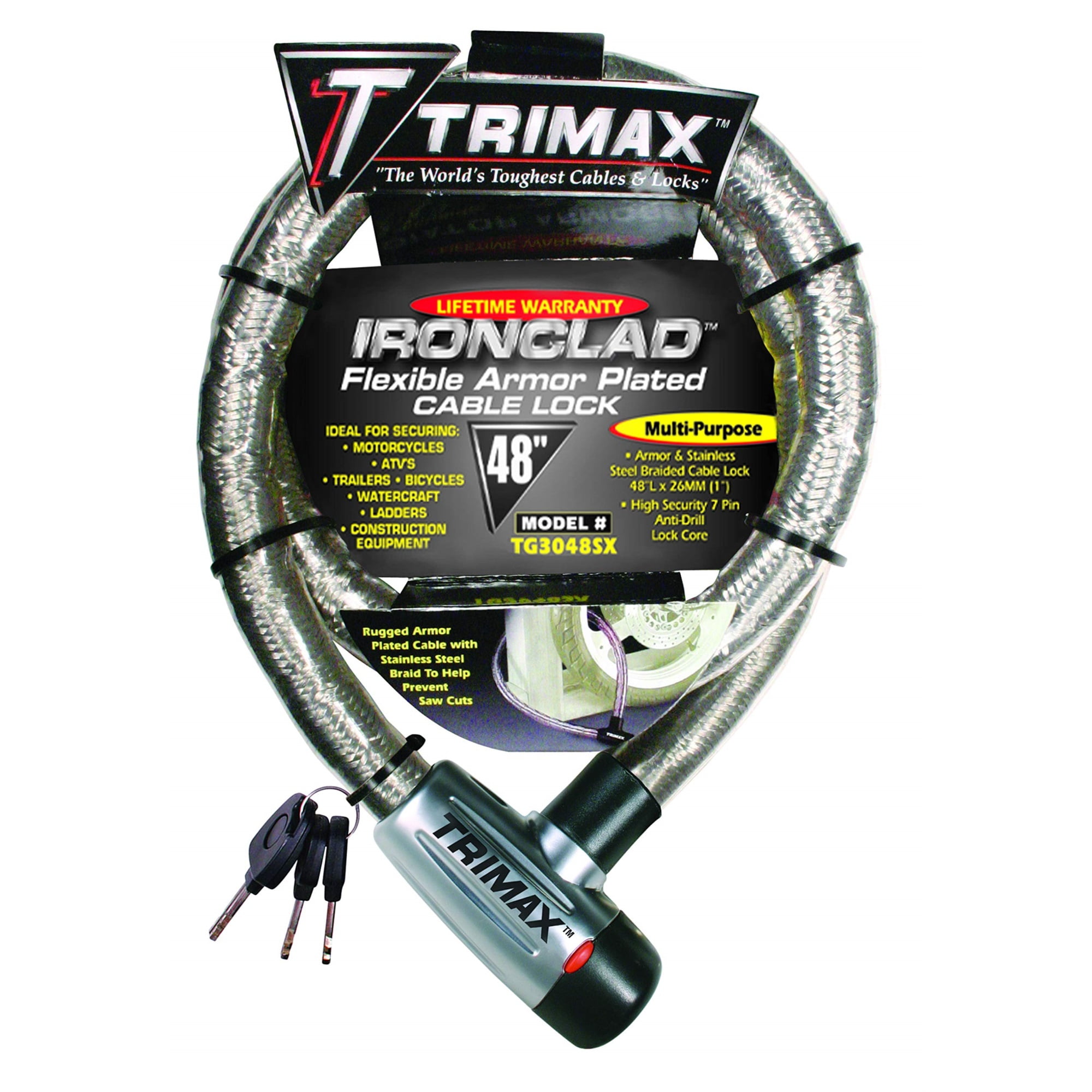 Trimax TG3048SX Supermax Security Armor Plated 48" x 26mm Stainless Steel Locking Cable