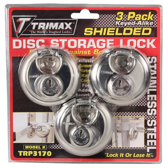 Trimax TRP3170 Round Stainless Steel Padlocks, 70mm, 3-Pack