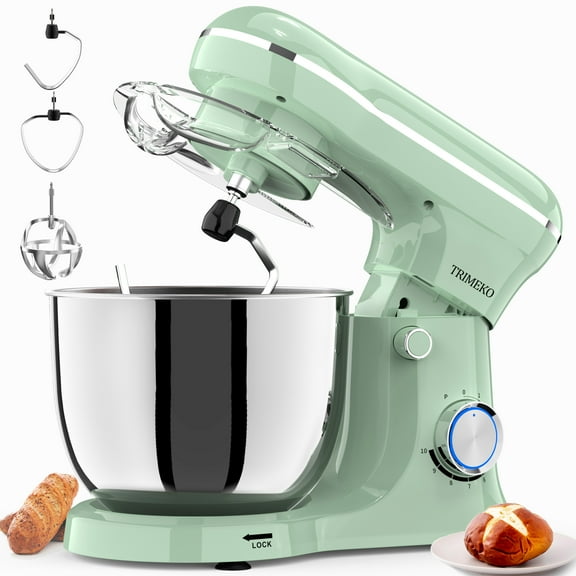Trimeko New 3-In-1 5.5Qt Stand Mixer with Whisk, Dough Hook, Mixing Beater, Mint Green