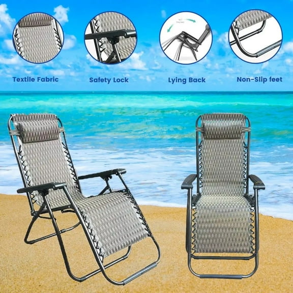 Trimex Zero Gravity Lounge Folding Brownish Chair for Outdoor Camping Adjustable Recliner Set of 2