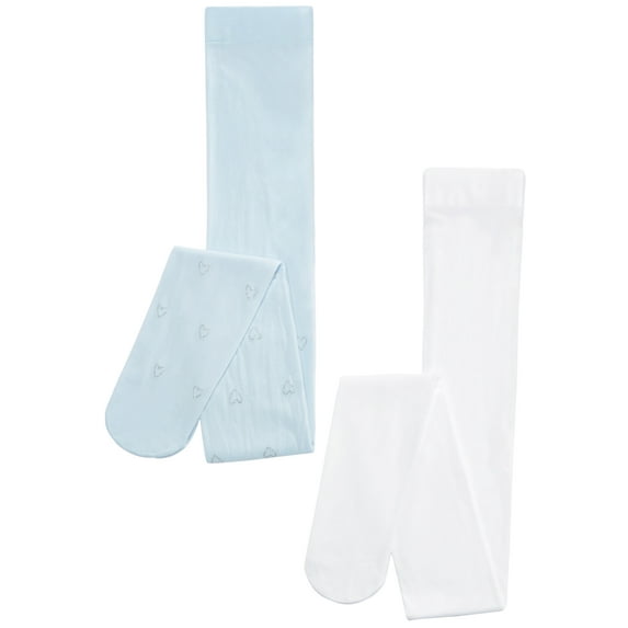 Trimfit Girls 2-Pk. Glitter Heart & Solid Tights, Blue/White, 4-6