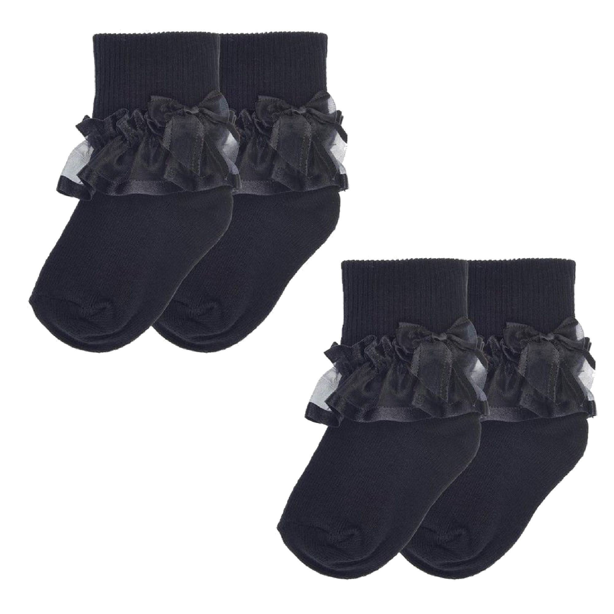 Trimfit Girls Socks, 2 Pack Sheer Ribbon & Bow Turncuff Socks (Little