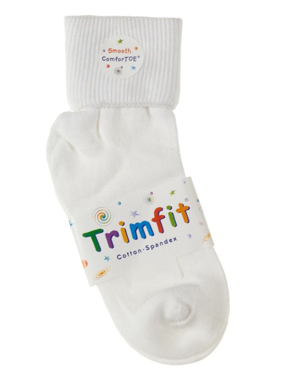 Toddler Girls Single Cuff Comfortoe Socks, White, Small (4-7 Years old)