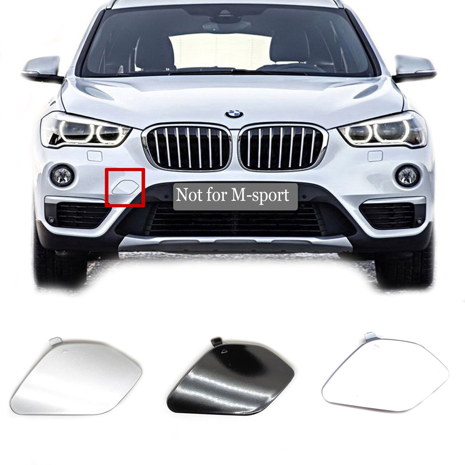 Front Bumper Tow Hook Cover For BMW X1 F48 (2016-2019) - Right Passenger Side, Unpainted ABS Plastic, Part #51137361220