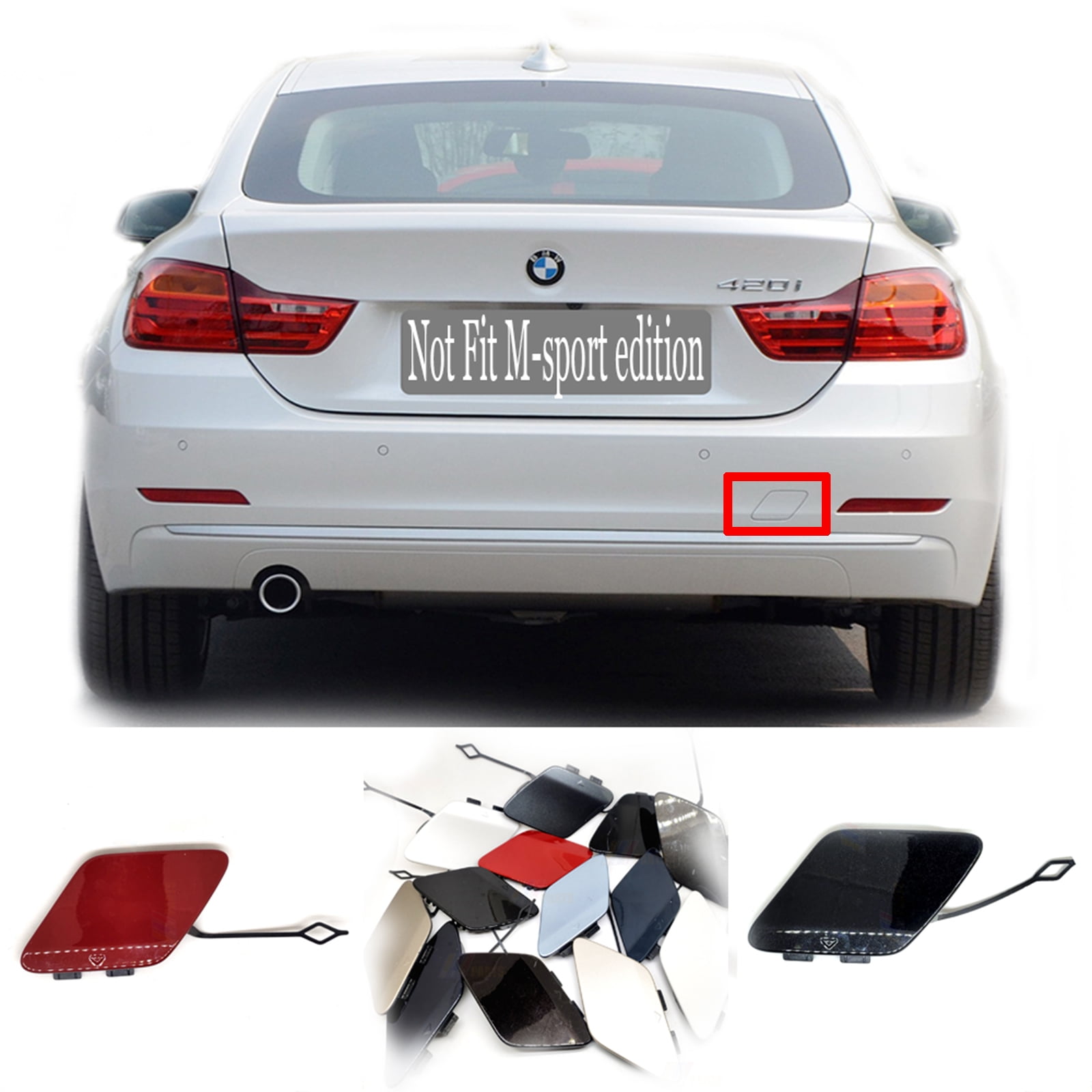 Rear Bumper Tow Hook Cover For BMW 4 Series F32/F33/F36 - Black Plastic Replacement, OEM Fit
