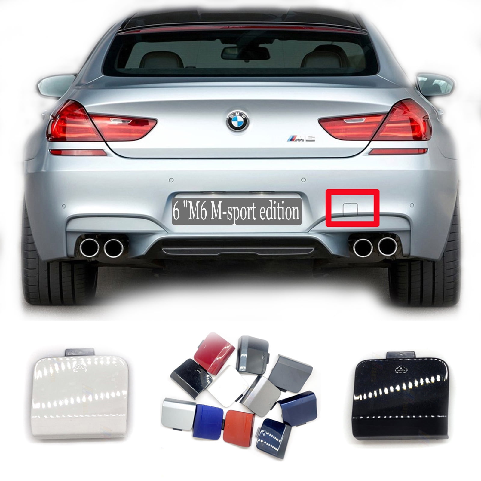 Trimla Rear Tow Cover for BMW M6\u00266 series F06 F012 F13 Fit 640dX 640iX 650iX 2012 2013 2014 2015 2016 2017 2018 Convertible Gran Coupe M-Sport bumper Hook Eye Cap 51128052679