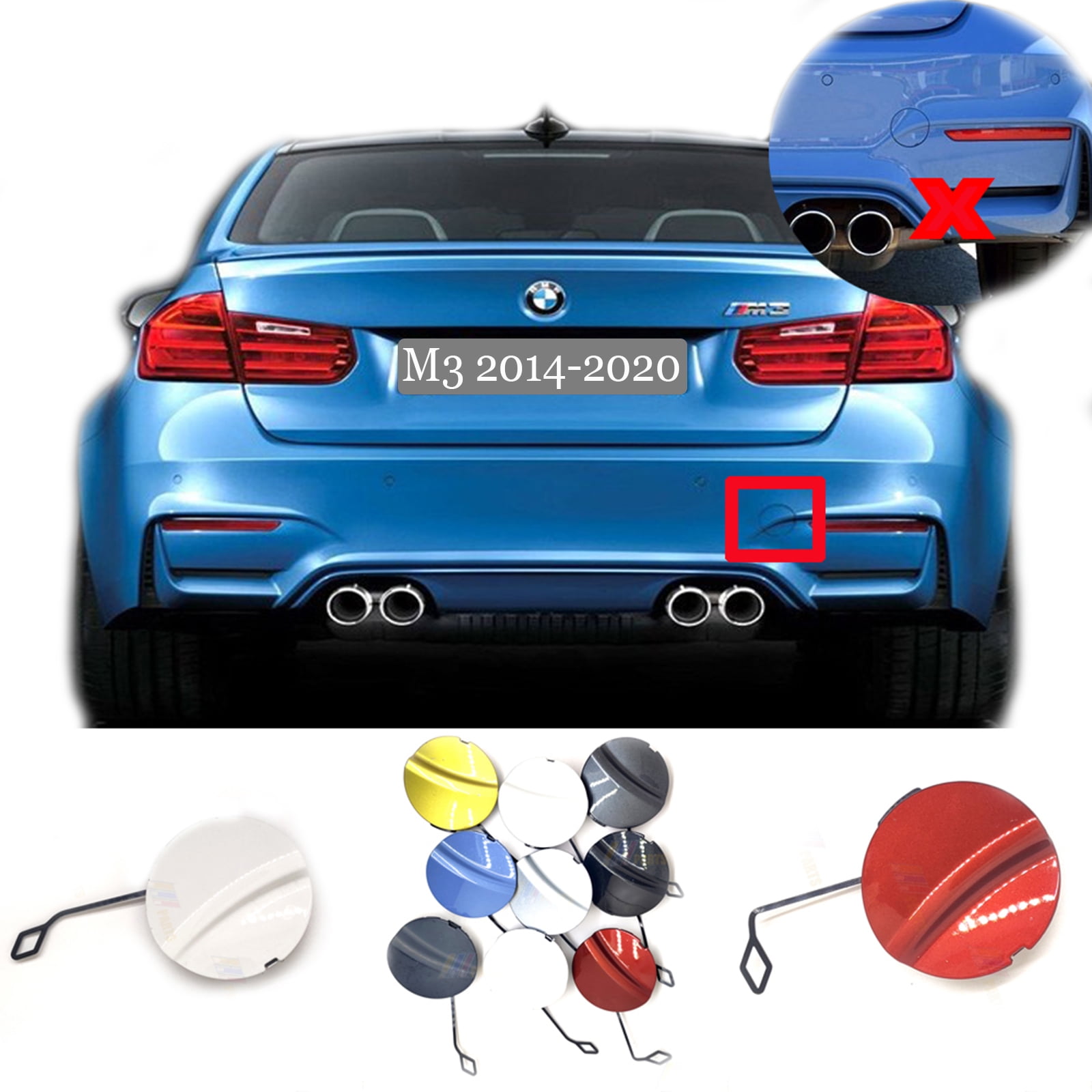 Trimla Rear Tow Cover for 14-20 BMW M Series M3 F80 Sedan 2014 2015 ...