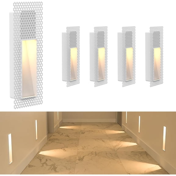 Trimless Recessed Step Lights, Warm White Wall Light, Indoor Rectangle Skirting Board Lighting, Invisible Stair Lights for Hallway, Bedroom, Staircase