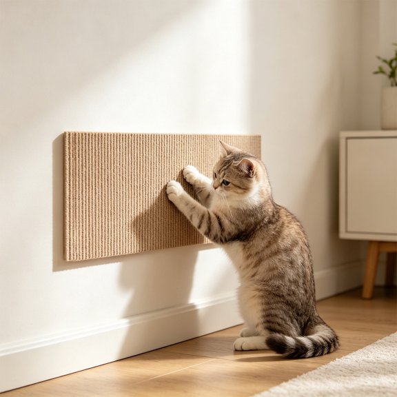 Trimmable Adhesive Cat Scratch Mat, Beige Cloth Scratching Pad, Self-Adhesive for Cat Trees Furniture Walls, Protects Surfaces from Scratch Damage Durable