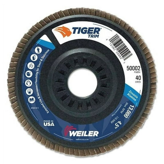 Trimmable Tiger Flap Discs, 4 1/2 In, 40 Grit, 7/8 In Arbor, 13,000 Rpm | Bundle of 5 Each