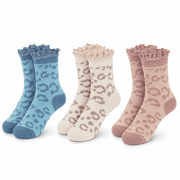 Muk Luks Soft Microfiber Girls Socks, Trimmed Top Cushioned Crew Socks for Girls, Blue, L, 3 Pack