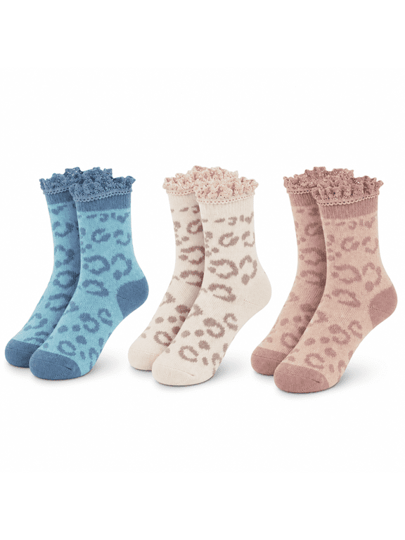 Soft Microfiber Girls Socks, Trimmed Top Cushioned Crew Socks for Girls, Blue, M, 3 Pack