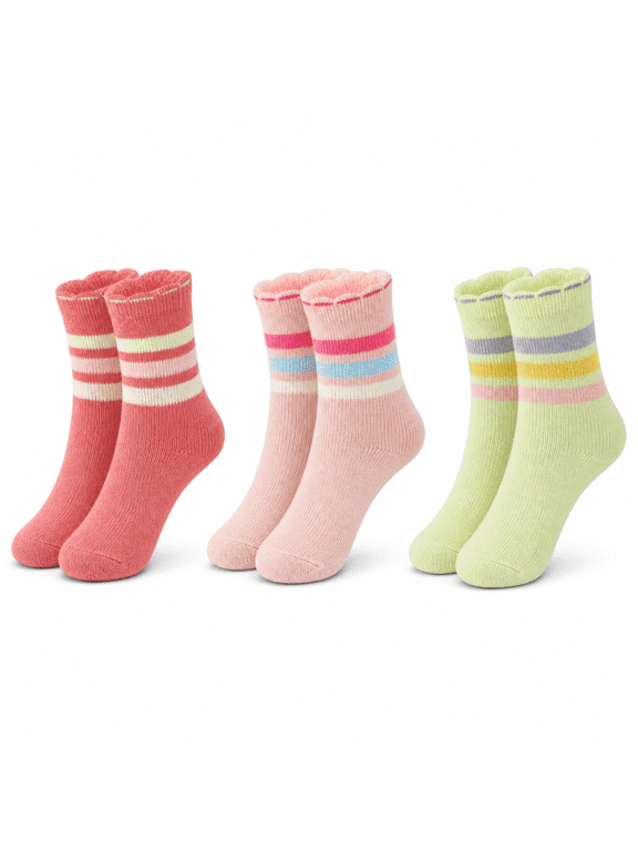 Soft Microfiber Girls Socks, Trimmed Top Cushioned Crew Socks for Girls, Pink, M, 3 Pack