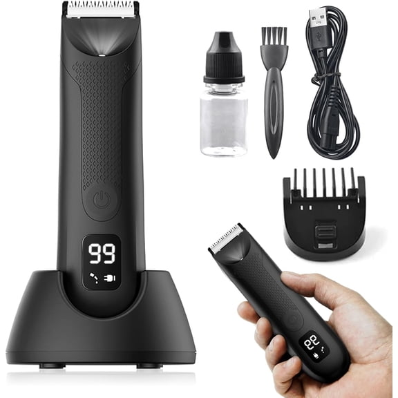 Trimmer for Men - Gift Set, Waterproof Dry/Wet Groin & Electric Razor , Replaceable Ceramic Blade Heads, 120 Minutes Shaving After Fully Charged (Black)