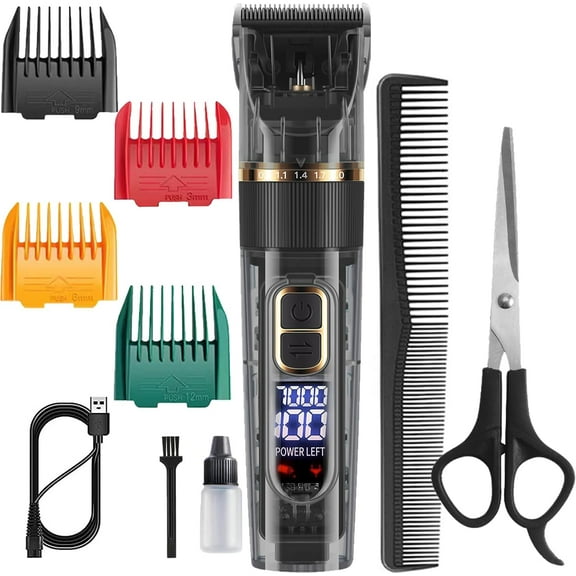 Trimmer for Men, Professional Hair Clippers for Men, IPX7 Waterproof Cordless Barber Hair Clipper and Trimmer for Hair Cutting, Wireless LCD Display Haircut Grooming Kit (Black)