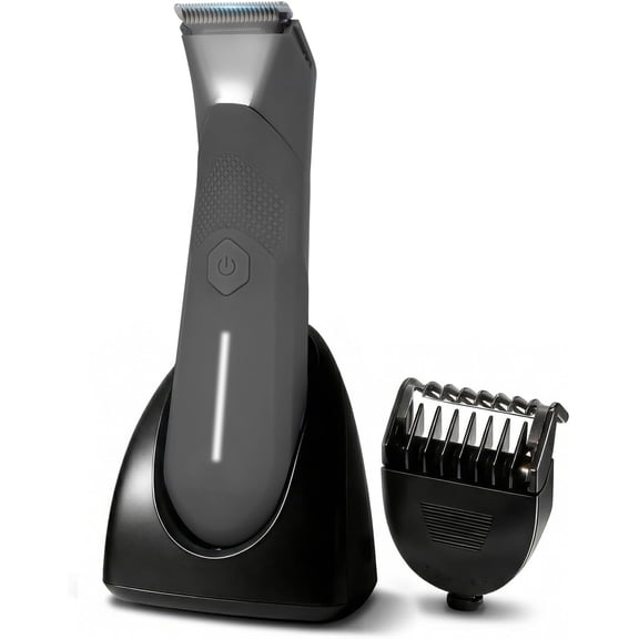 Trimmer for Men - Groin & Ball with Dock - Constant Power No-Pull Pubic Hair Clipper - 5-in-1 Guard Groomer with Light