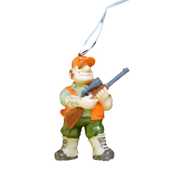 Trimmerry Born to Hunt Christmas Tree Ornament Hunter with Tattoo & Rifle