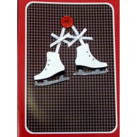 Trimmery Brown Red Ice Skates Christmas Cards