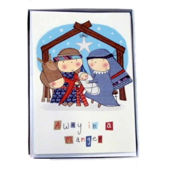 Trimmery White Away In The Manger Christmas Cards Holiday Xmas Mary & Joseph