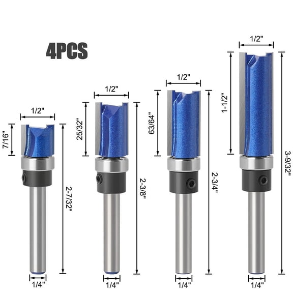 Trimming Bit Industrial 1/4inch Shank Top Bearing Flush Trim Pattern Router Bits