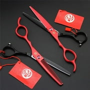 Trimming Scissors 6.0 inch Hairdressing Scissors Set Professional Hairdressing Scissors and Barber Scissors Set Suitable for Salon Barber or Home use Light and Sharp(Red)