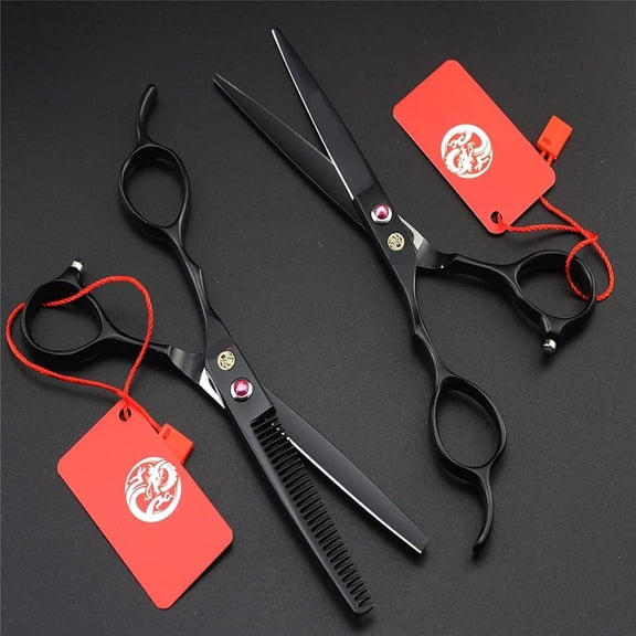 Trimming Scissors 6.45 inch Hairdressing Scissors Set Professional Hairdressing Scissors and Barber Scissors Set Suitable for Salon Barber or Home use Light and Sharp (Black Red)