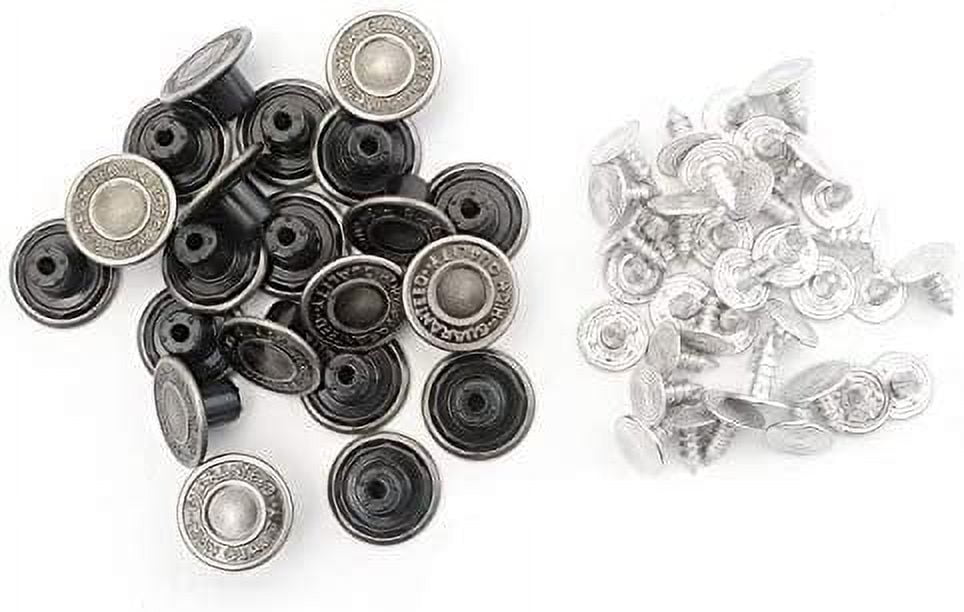 20 Sets Jean Buttons Replacement, 18mm Metal Buttons Tack Pant Buttons  Replacement Kit with No Sew Rivets for Jeans, Denim Pants, Jackets (Silver