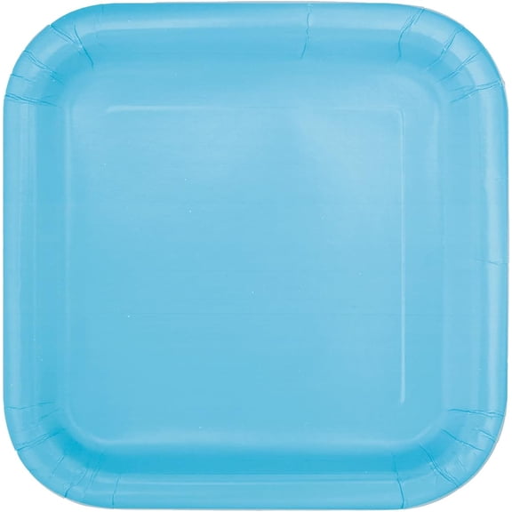 Trimming Shop 16pcs Powder Blue Dessert Plates, 7" Square Disposable Plates Heavy Duty Paper Tableware for BBQs, Weddings, Anniversary, Birthday, Multipurpose Occasions