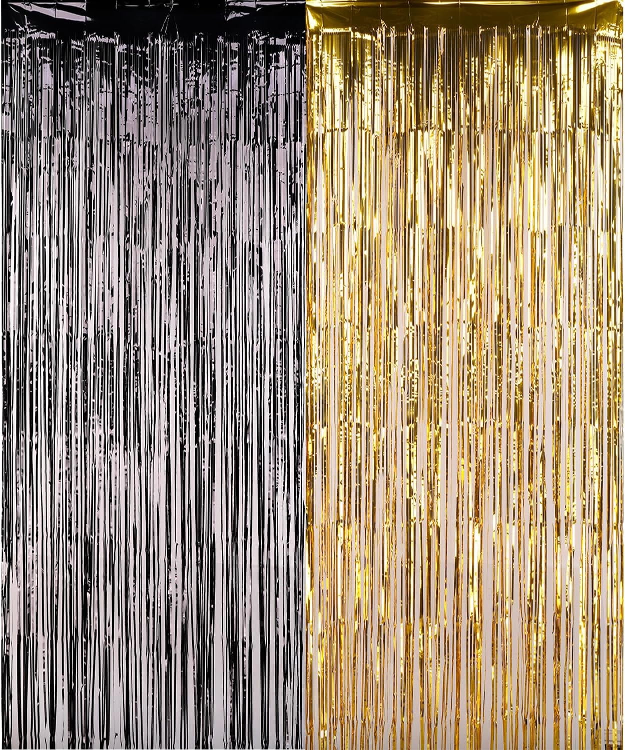 Trimming Shop Black Gold Foil Fringe Curtain Backdrop 1x2.5m Sparkle Tinsel Metallic Hanging