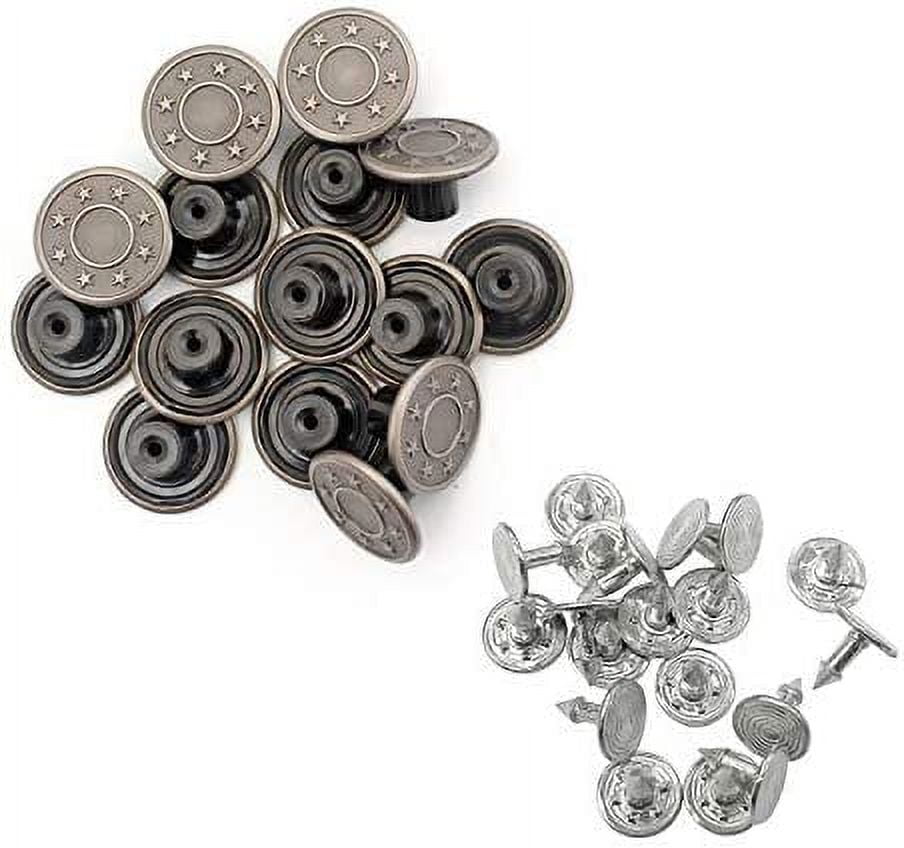 Trimming Shop Metal Cap Stars Design Jeans Button with Aluminium Back Pins  (17mm, Gunmetal, 50pcs) 