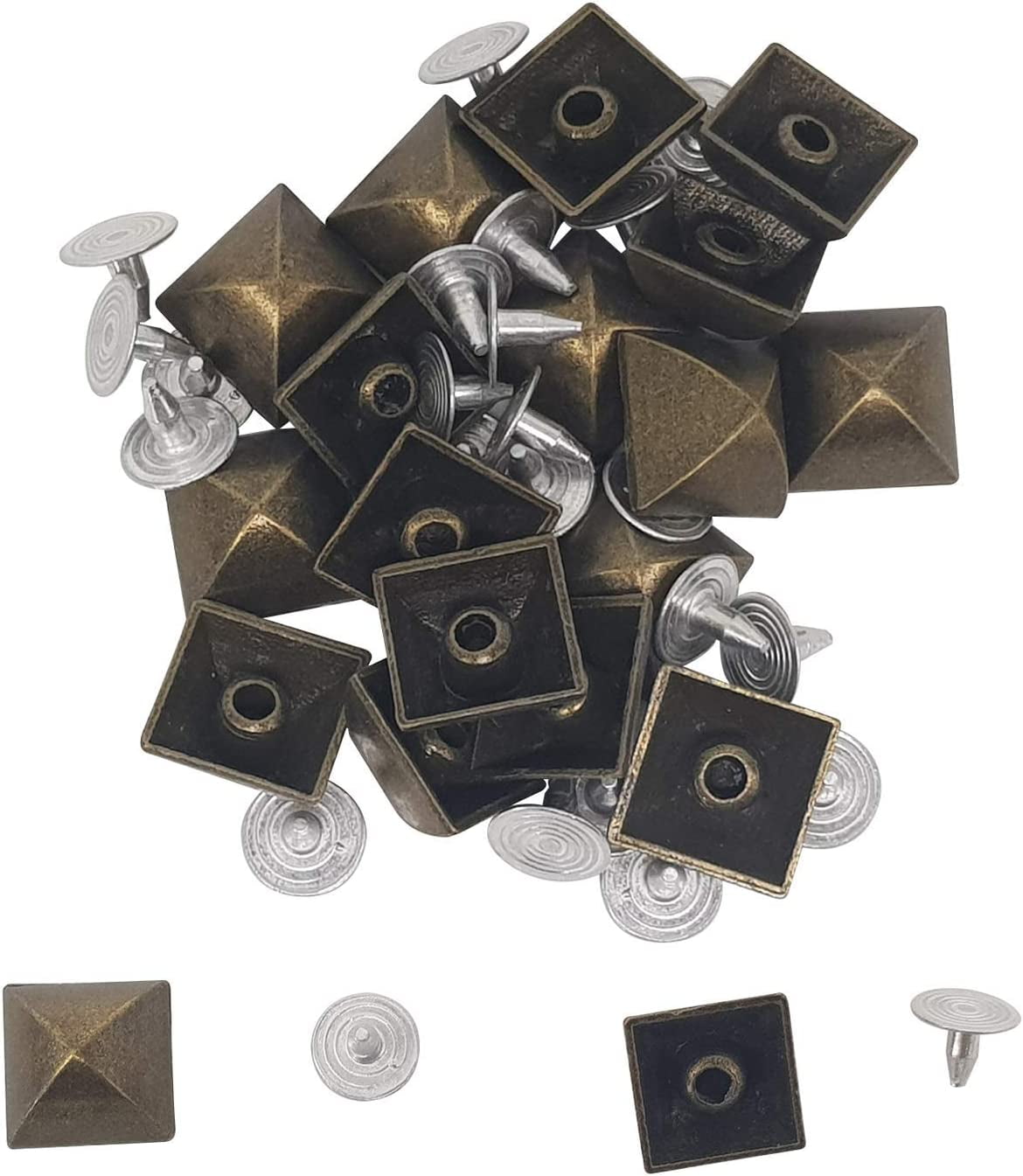 Trimming Shop Square Brass Pyramid Studs with Base Pins Leather Rivets  (8mm, Silver, 50pcs)