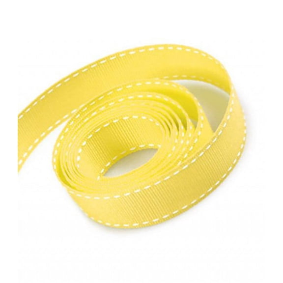 Trimplace 1 Inch Lemon Saddle Stitch Ribbon with White Stitching
