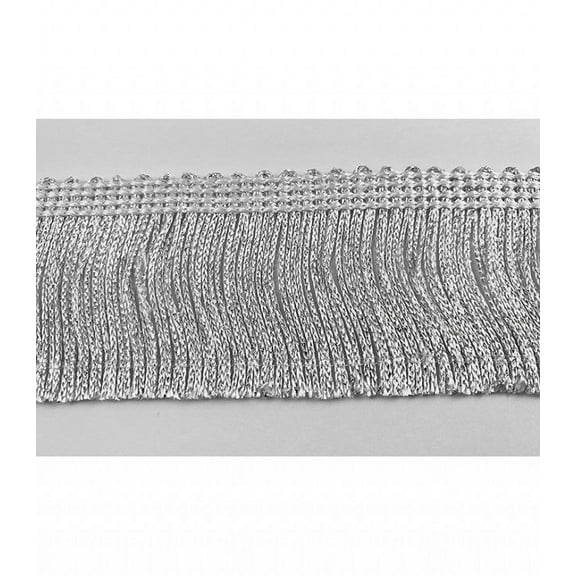 Trimplace 2 inch White/Silver Metallic Chainette Fringe