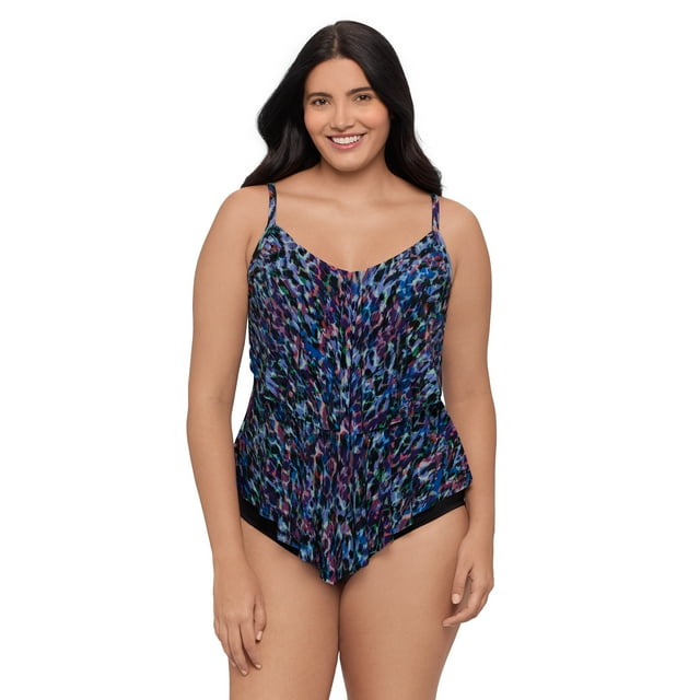 Trimshaper Women's Ronnie Two Tier Ruffle Plus Tankini Swim Top - Mystic Skin