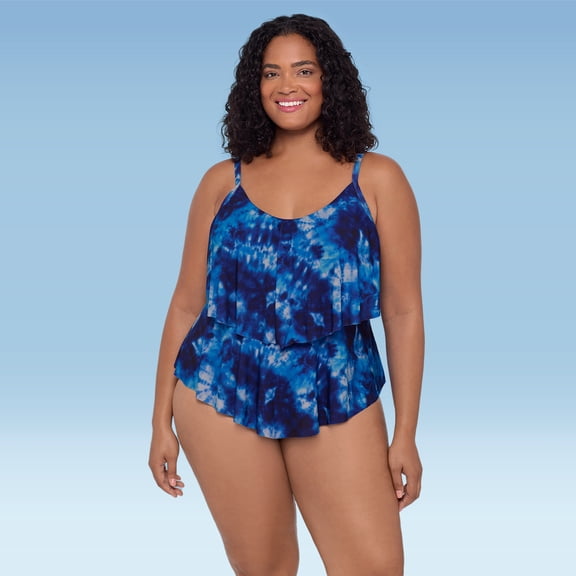 Women's Plus Size Ronnie 2 Tier Ruffle Tankini Swimsuit Top