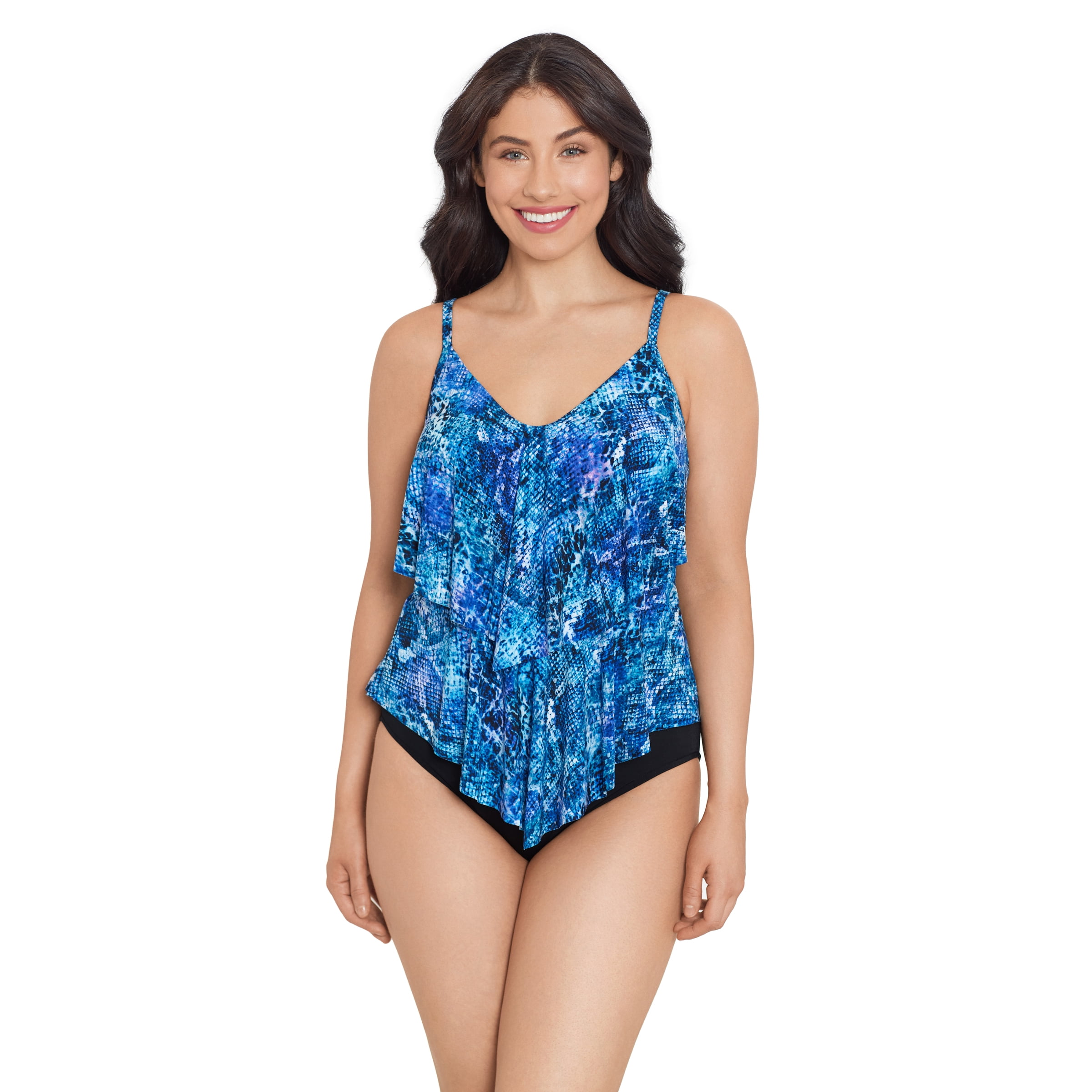 Trimshaper Women's Ronnie Two Tier Ruffle Tankini Swimsuit Top