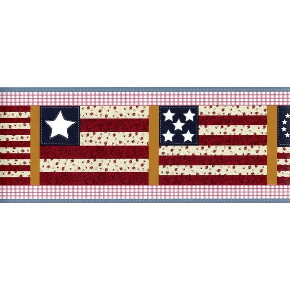 Trimz Americana Star Spangled American Flag Rustic Patriotic Wallpaper Border, Pre-pasted, 15' L x 6.8" W