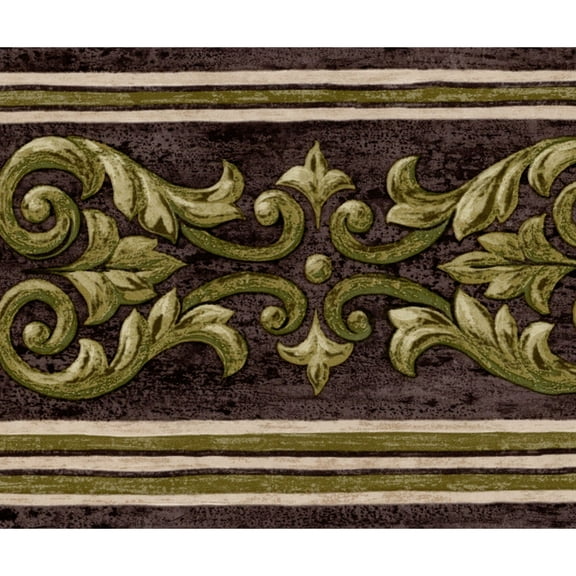 Trimz Architectural Scroll Leaf Wallpaper Border - Green, Brown, 15' L x 5.1" W