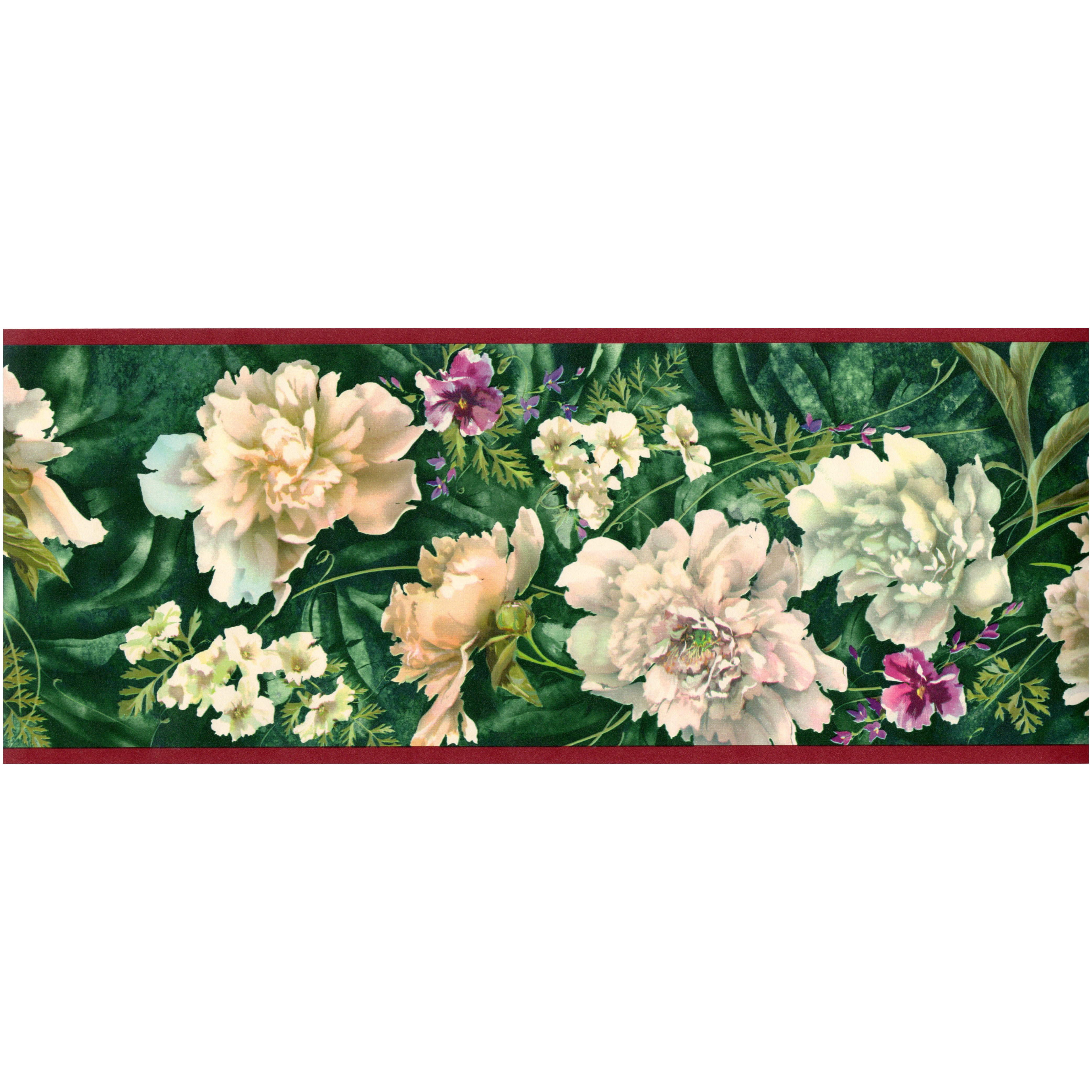 Trimz Cabbage Elegant Floral Trail Wallpaper Border - Green, White, Red ...
