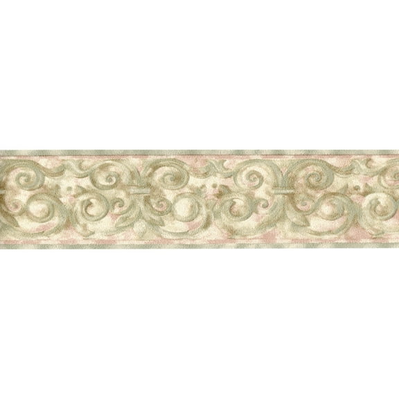 Trimz Fleur de Lis Wallpaper Border - Class Scroll - Green, Beige 15' L x 4.25" W - Living Rooms Wall Border