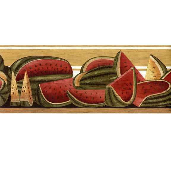 Trimz Fruits Watermelon Kitchen Wallpaper Border, Yellow, Red, Green 15' L x 6 7/8" W